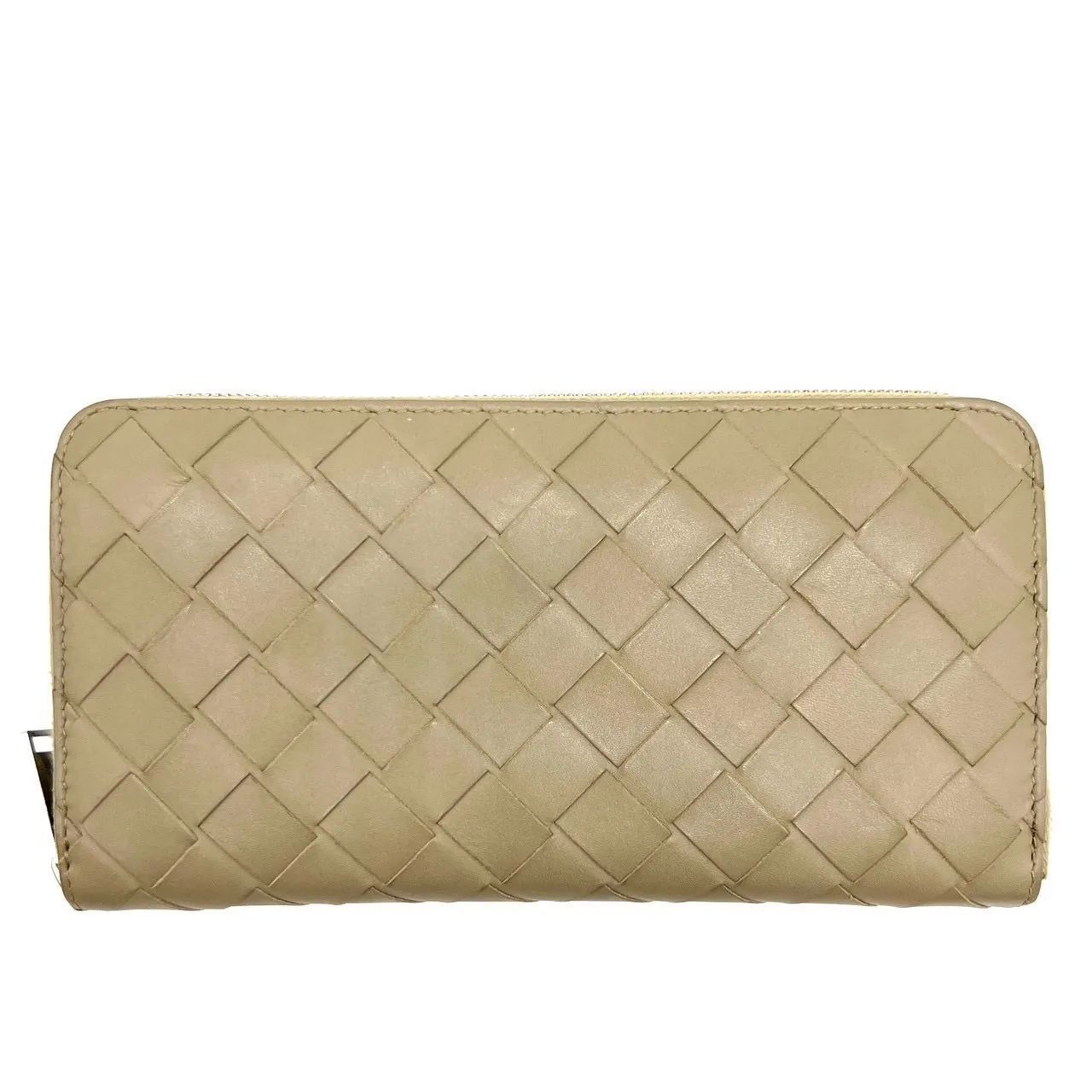 BOTTEGA VENETA ボッテガヴェネタ イントレチャート ラウンドファスナー 長財布 ベージュ レザー レディース