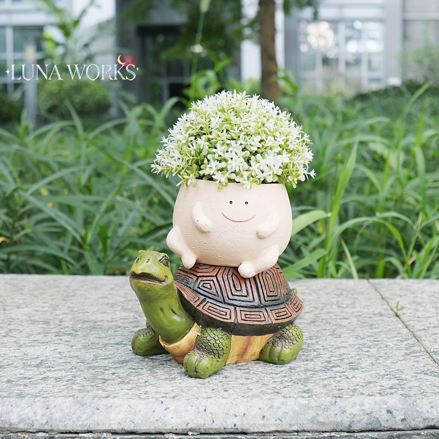 鉢植え 植木鉢 プランター プラントポット フラワーポット ガーデニング 樹脂 屋内 屋外 インテリア 庭 玄関 カメの上に乗っているスマイル かめ 亀 可愛い 多肉植物 サボテン ユニークデザイン