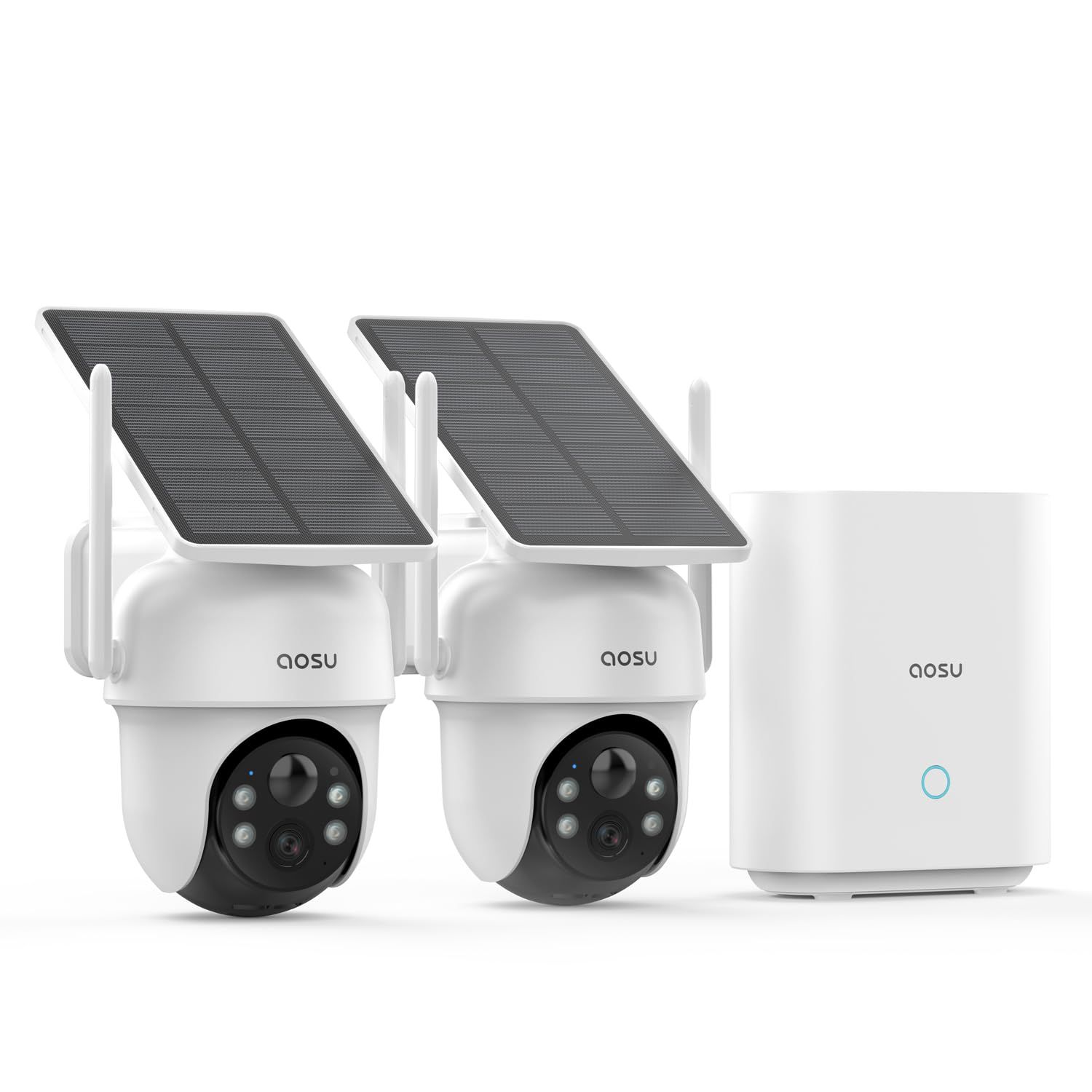 ☆新品☆aosu 防犯カメラ 屋外 ソーラー式一体型 2台セット aosuBase付き 月額料金不要 パン360°・チルト90°回転 人体/移動検知 自動追尾 e9cc1b24
