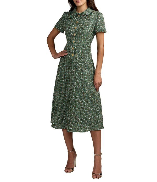 マックダガル レディース トップス ワンピース A ライン ミディ Mac Duggal Boucle Short Sleeve Button Up ALine Midi Dress Emerald 79,640円