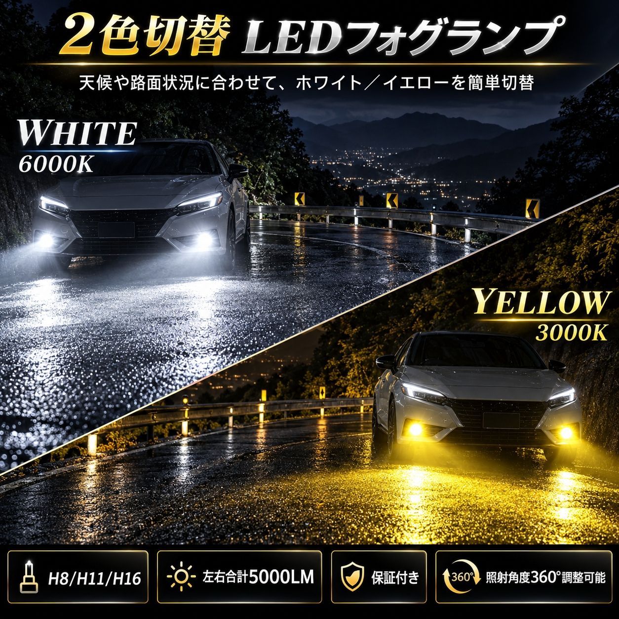 日産 ティーダ H16.9～H24.8 C11 爆光 H8/H11/H16 2色切替 LED