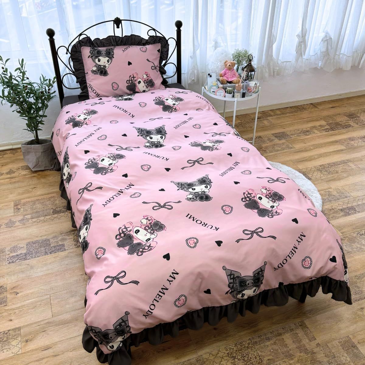 サンリオ(SANRIO) クロミ マイメロディ 真夜中のメロクロ ボリュームフリル 布団カバー3点セット 枕カバー シーツ 掛布団カバー シングル SB-677-S
