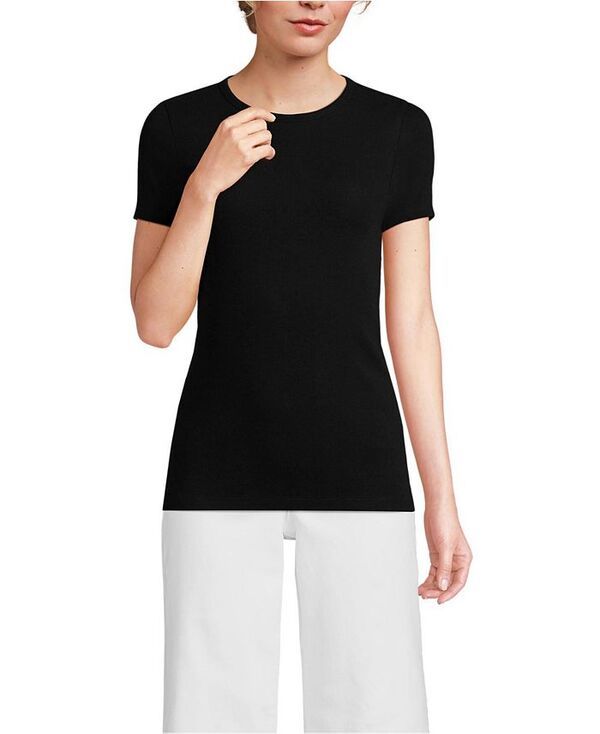 ランズエンド レディース トップス Tシャツ Lands End Womens Micro Rib TShirt Black ブラック 7,686円