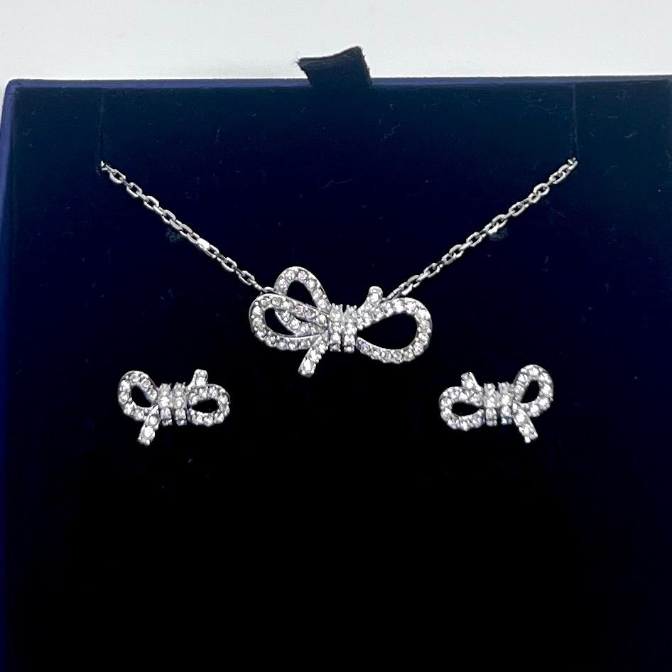 Swarovski Lifelongリボン ネックレス＆リング＆ピアス3点セット 美品✨SWAROVSKI スワロフスキー Lifelong Bow ネックレス ピアス