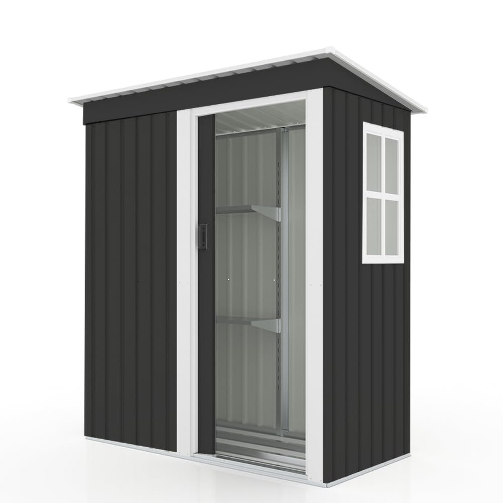 【ブラック 棚あり】物置 屋外 棚なし 大型 倉庫 大型物置 戸外収納庫 防水/耐侯 収納可能 ガーデン 庭 田畑 農場 頑丈 大容量 スチール 引き戸 補強フレーム付き 24,675円