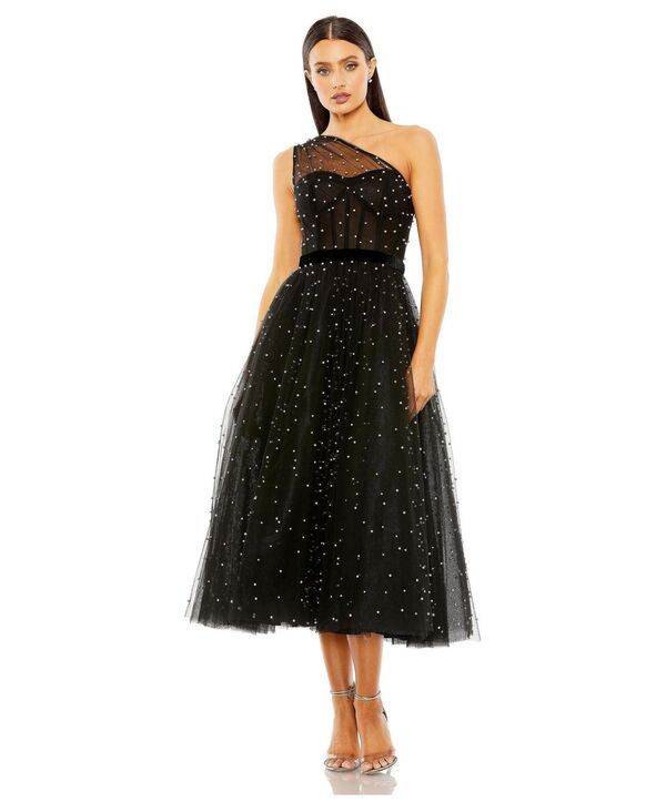 マックダガル レディース トップス ワンピース ミディ Mac Duggal Womens One Shoulder Pearl Beaded Midi Ballgown Black ブラック