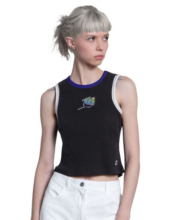 スターター レディース トップス タンクトップ Starter Womens Black Tampa Bay Rays Cooperstown Play the Ball Crop Tank Top