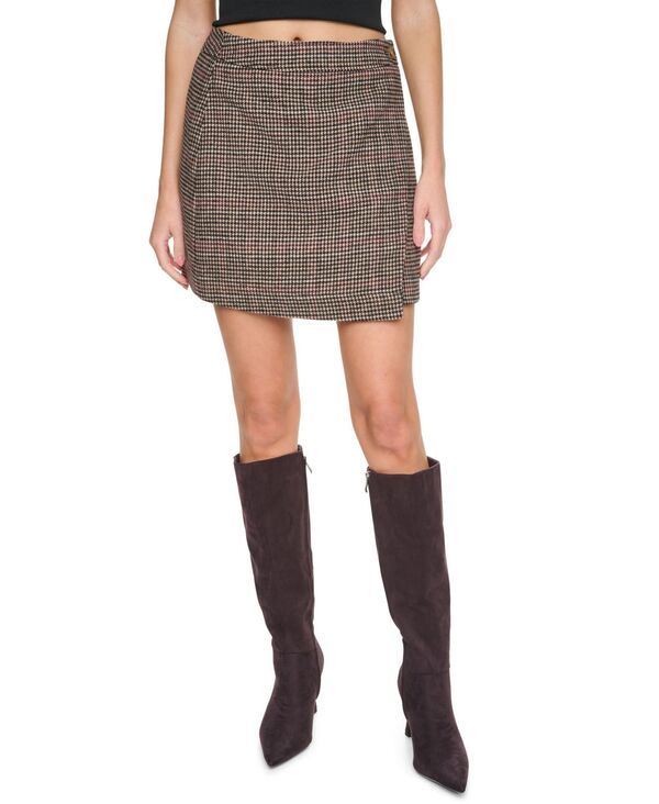 ダナキャランニューヨーク レディース ボトムスカート ミニ ハイウエスト DKNY Jeans Womens Plaid HighWaisted Wrap Mini Skirt Claret Chec