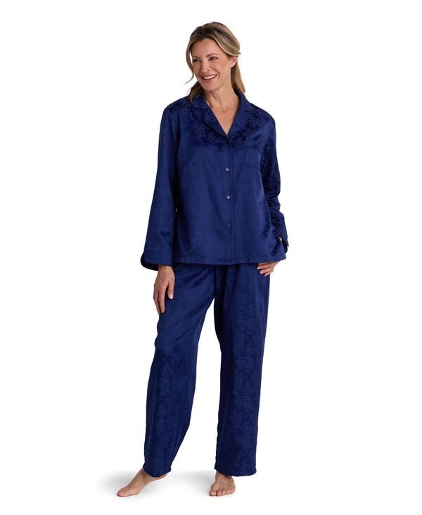 ミス エレーン レディース アンダーウェア ナイトウェア サテン 長袖 Miss Elaine Womens Brushed Back Satin LongSleeve Pajama Set Navy 19,786円