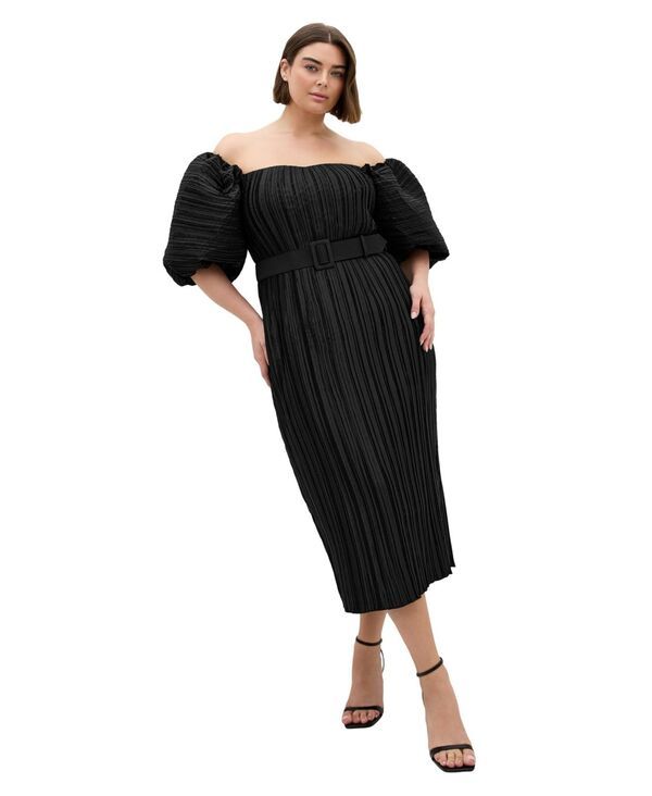 シティーシック レディース トップス ワンピース ミディ CITY CHIC Womens Krista Pleat Midi Dress Black ブラック