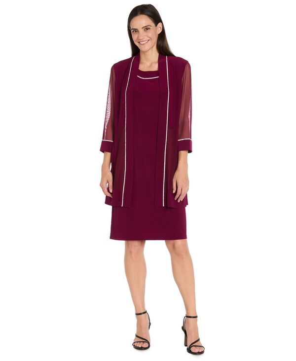 アールアンドエムリチャーズ レディース トップス ワンピース ジャケット R M Richards Womens 2Pc RhinestoneTrim Sheath Dress OpenFront J