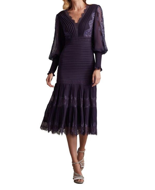 タダシショージ レディース トップス ワンピース Tadashi Shoji Womens Nyssa Bishop Sleeve Dress Eggplant