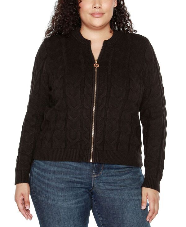 ベルディーニ レディース アウター ニット・セーター プラスサイズ セーター Belldini Black Label Plus Size Zip Cable Sweater BlackGold ブラ