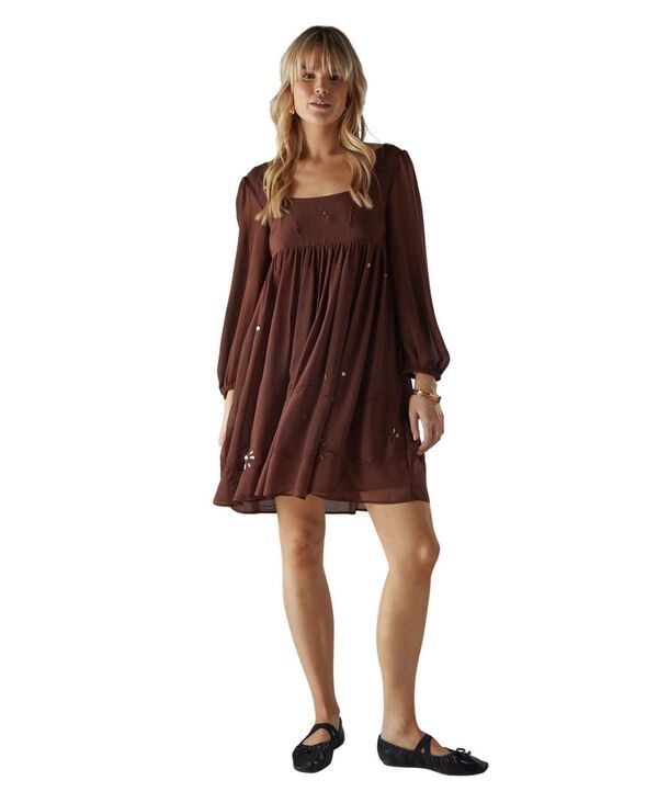 ウエアハウス レディース トップス ワンピース ミニワンピース ミニ Warehouse Womens Hand Embellished Square Neck Mini Dress Chocolat