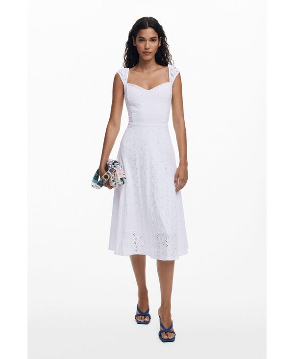 デジグアル レディース トップス ワンピース ミディワンピース ミディ 刺繍 Desigual Womens Embroidered midi dress White ホワイト