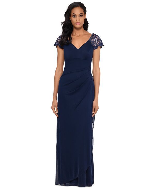 エスケープ レディース トップス ワンピース プチ レース XSCAPEtite LaceShoulder Gownavy Blue ネイビー