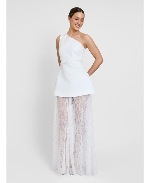 シックスストーリーズ レディース トップス ワンピース サテン スカート レース Six Stories Womens One Shoulder Satin Lace Skirt Dress Whit