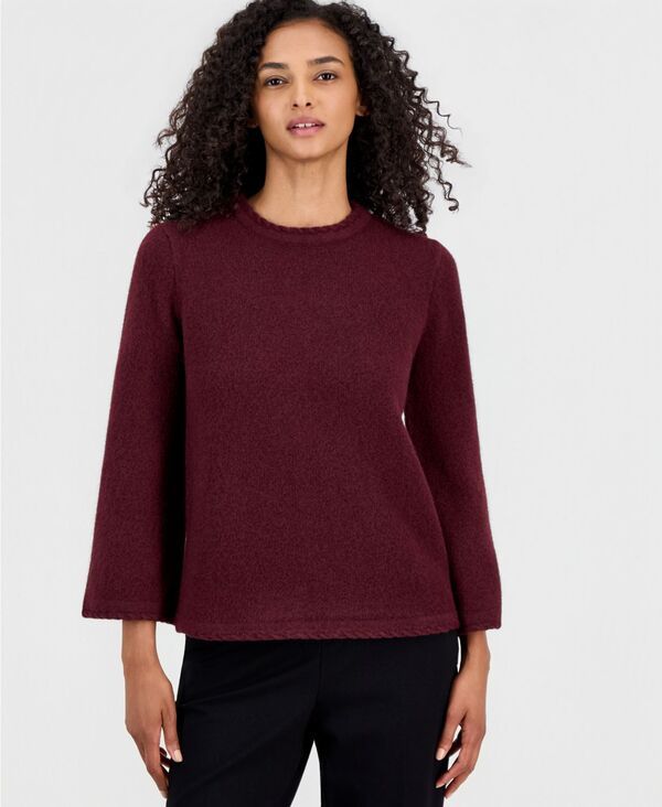 アンクライン レディース アウター ニット・セーター ベルスリーブ Anne Klein Womens BraidedTrim LongBellSleeve Sweater Barolo