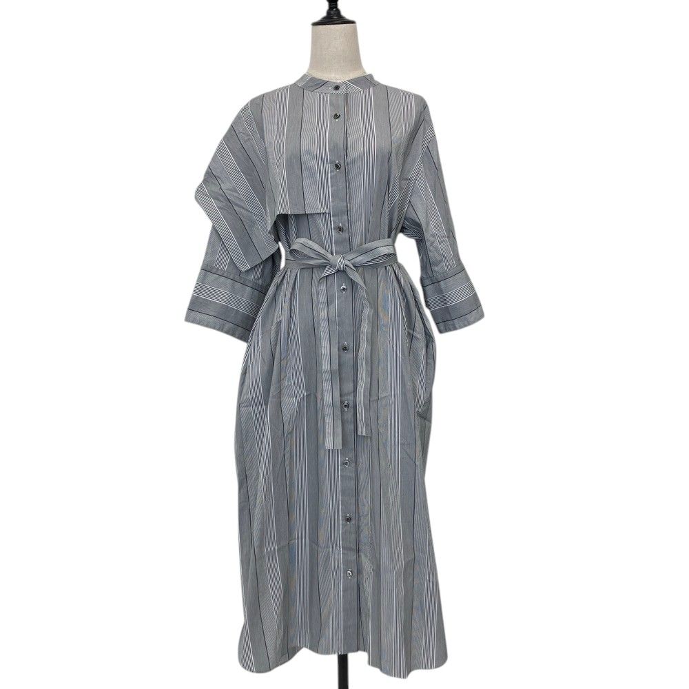 ADORE アドーア ハーフケープワンピース ストライプ ロング シャツドレス サイズ38 グレー レディース 春 夏 秋 冬 中古 古着 USED 美品