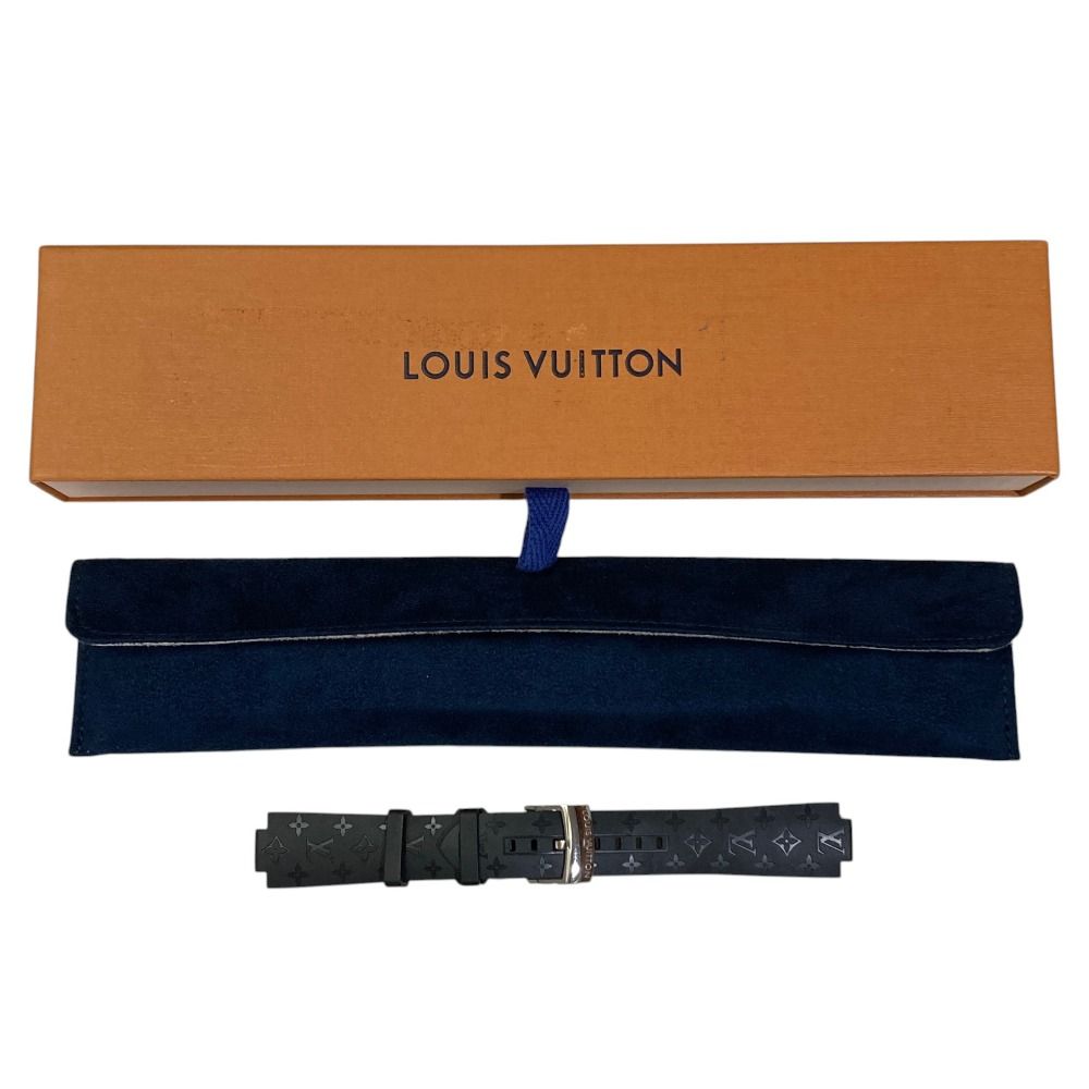LOUIS VUITTON ルイヴィトン タンブール モノグラム ラバー ストラップ 腕時計 革ベルトL R15137 ブラック レディース中古 古着 USED 美品