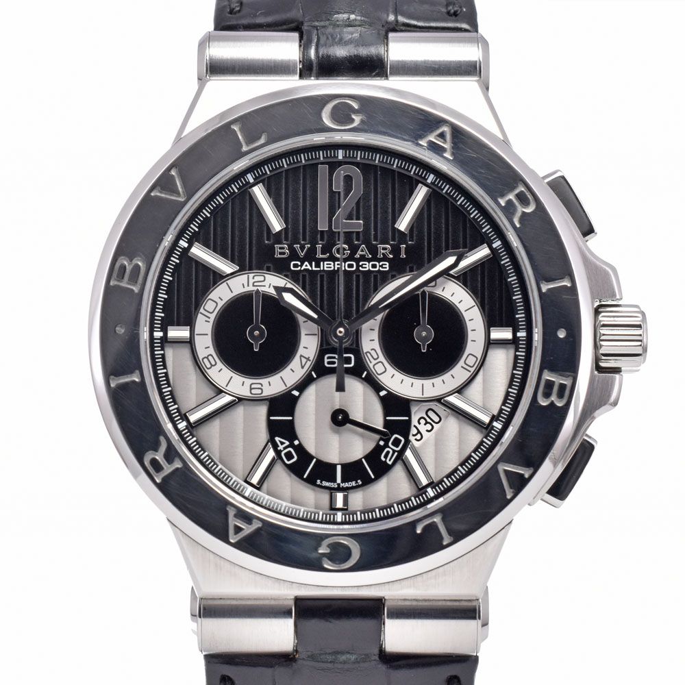 ブルガリ BVLGARI DG42SCH ディアゴノ カリブロ クロノグラフ デイト ブラック 自動巻き メンズ 良品 箱・保証書付き 腕時計 I#150649