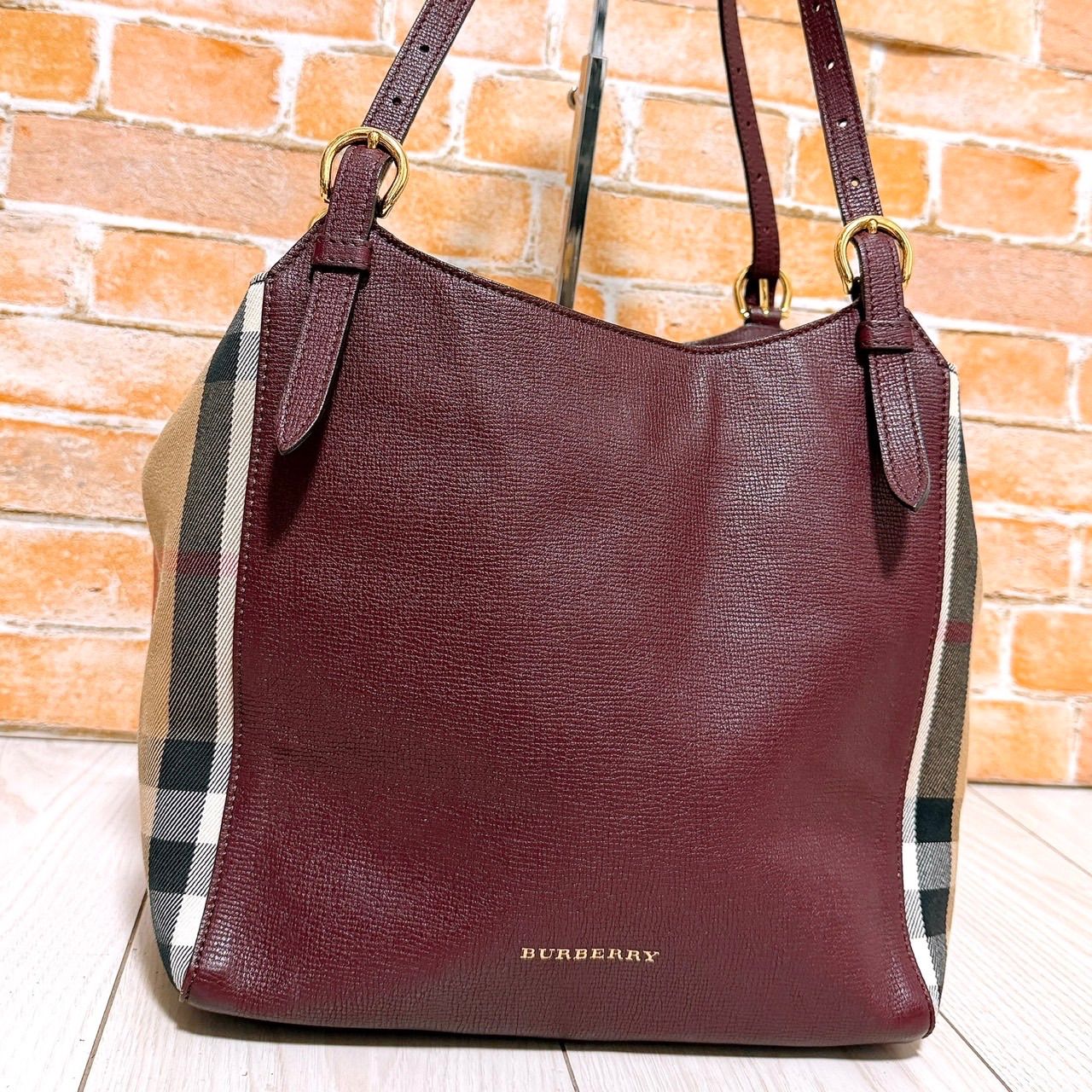 (美品) Burberry(バーバリー)トートバッグ チェック柄 ボルドー 28,324円