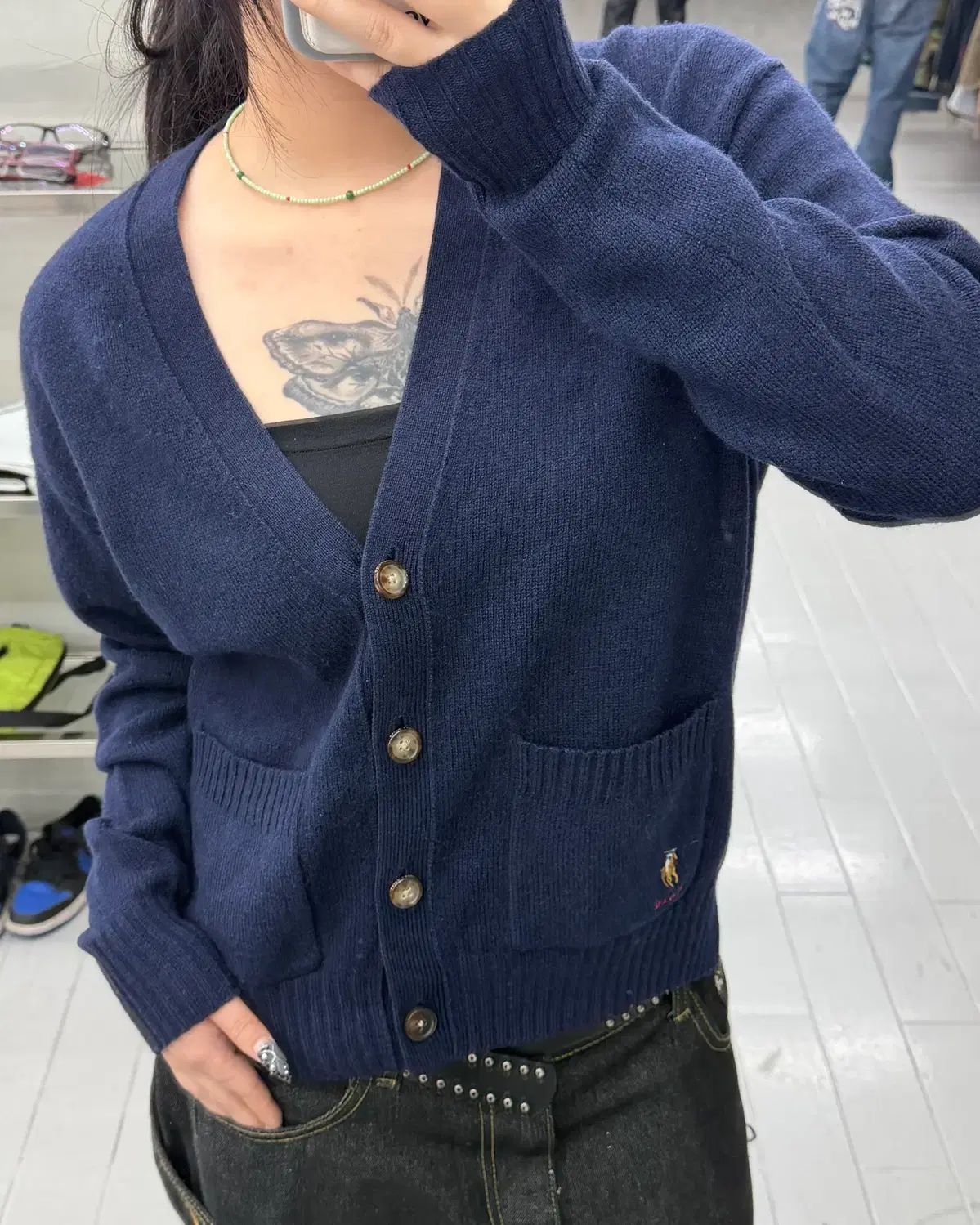 (L) ポロ ラルフローレン Vネック ニット カーディガン ネイビー 8,099円
