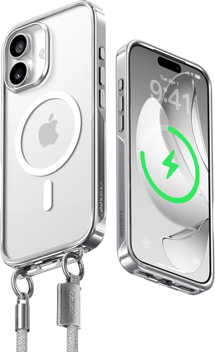 CASEKOO iPhone 17 用 ケース クリア 隠しバックル 最大25W急速充電対応 超 耐衝撃 高耐久性 透明 黄変防止 スマホ ストラップ ハンドストラップ付属 落下紛失防止 両手解放 いphone17用ケース 6.3インチ(シルバー) 7,503円