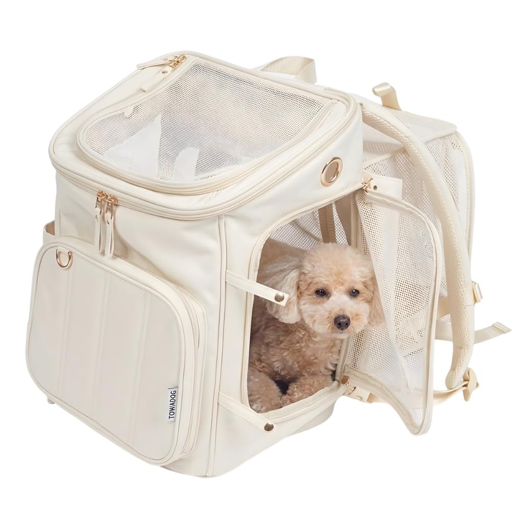 TOWADOG【用途に応じて拡張できる】 ペットキャリー 犬 リュック 拡張可能 ペットキャリーバッグ ペットリュック 犬用 犬用バッグ ドッグキャリー 猫 小型犬 中型犬 (アイボリー)【送料無料】【☆Yuki☆Shop】 11,542円