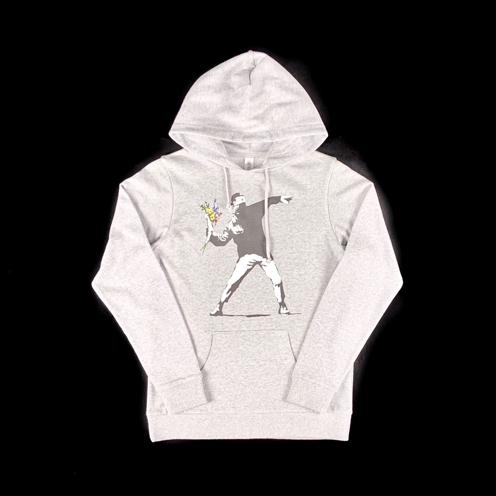 オリジナル ハイクオリティ 10.0オンス ミディアムウエイト パーカー BANKSY バンクシー Flower Thrower 花束 火炎瓶 Love is in the Air ウォール アート グレー XS(SS) S M L XL(LL) ユニセックス 8,125円