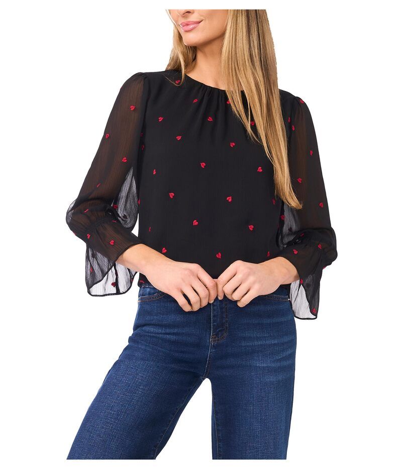 セセ レディース トップス シャツ Cece 34 Sleeve Shir red Neck Embroidery Hearts Top Rich Black ブラック 8,564円