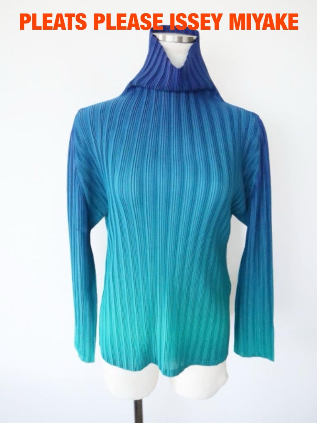 ★ PLEATS PLEASE ISSEY MIYAKE　プリーツプリーズ　ハイネック　プリーツカットソー　グラデーションカラー　日本製　イッセイミヤケ　Lサイズ　ブルー系　おしゃれ　美品　送料込み　6470753