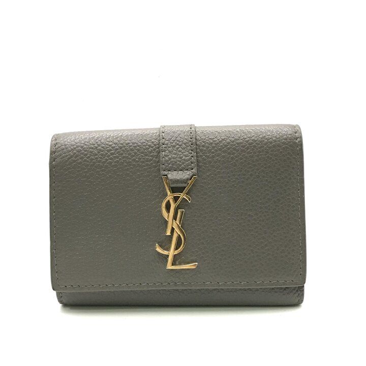 美品 SAINT LAURENT サンローラン パリ YSL 3つ折り キーケース 6連 レザー グレー レディース ブランド 小物 ギフト プレゼント r2642