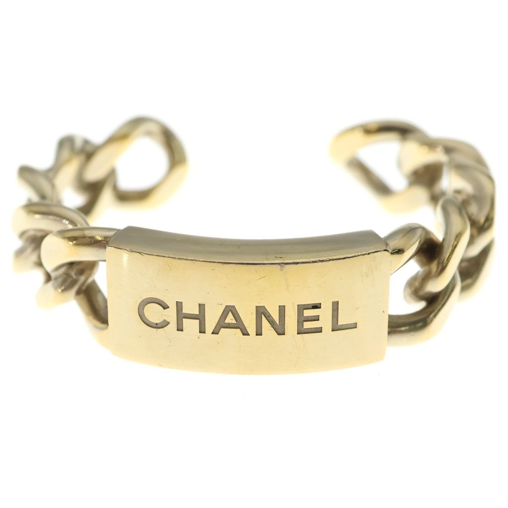 CHANEL (シャネル) ロゴバングル チェーンモチーフ ブレスレット メタル ゴールド 豆付 59,598円