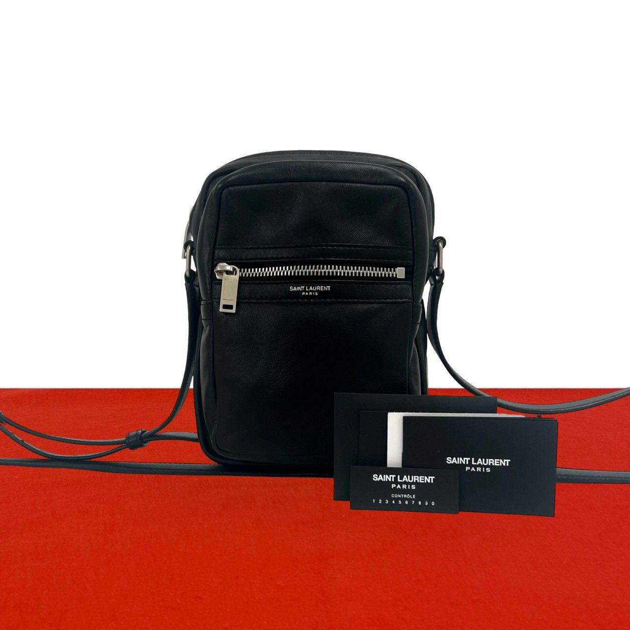 極 美品 SAINT LAURENT PARIS サンローランパリ シド ロゴ レザー 本革