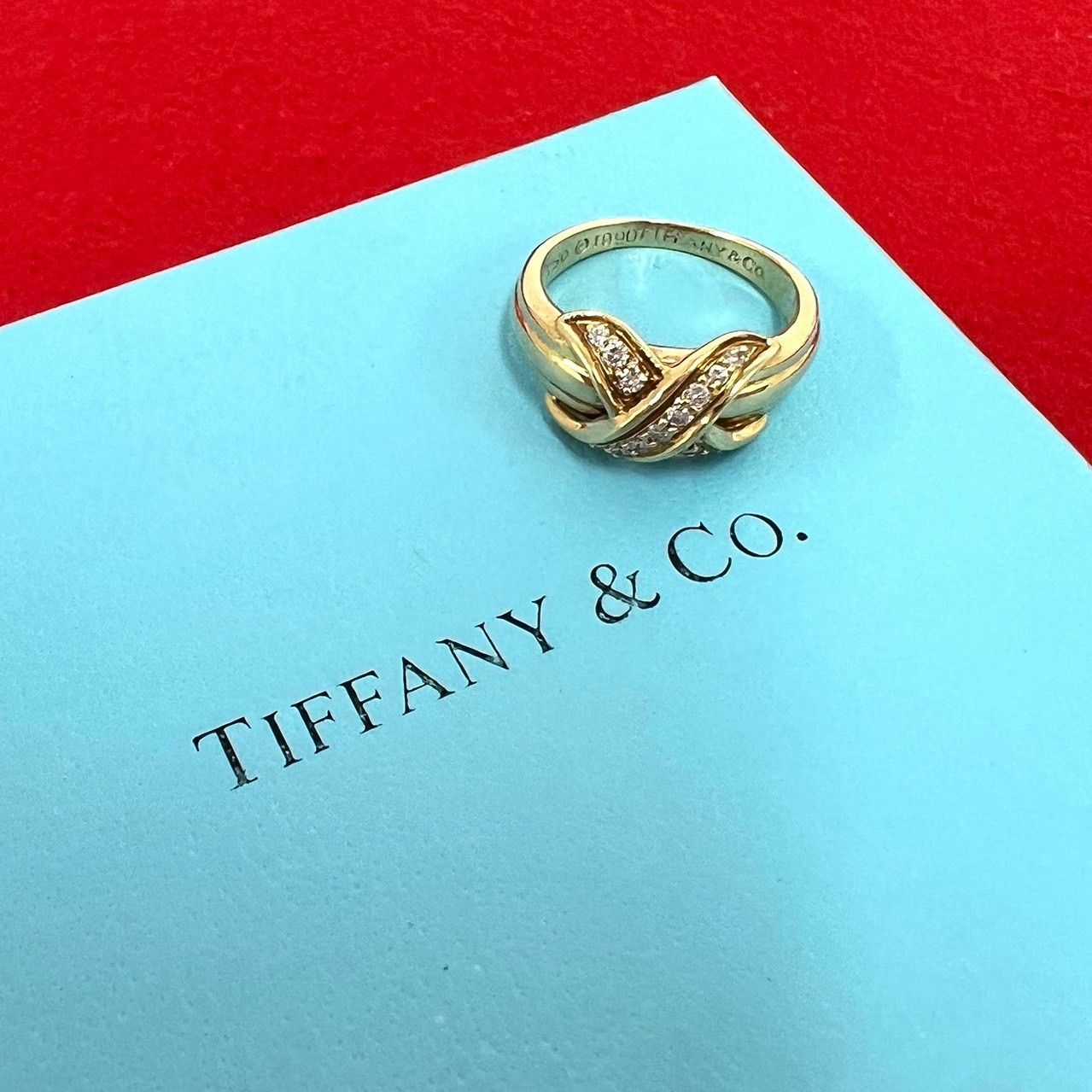 極 美品 TIFFANY&Co. ティファニー シグネチャー リング K18イエローゴールド 750YG ダイヤモンド 指輪 10号 ゴールド 34141 147,900円