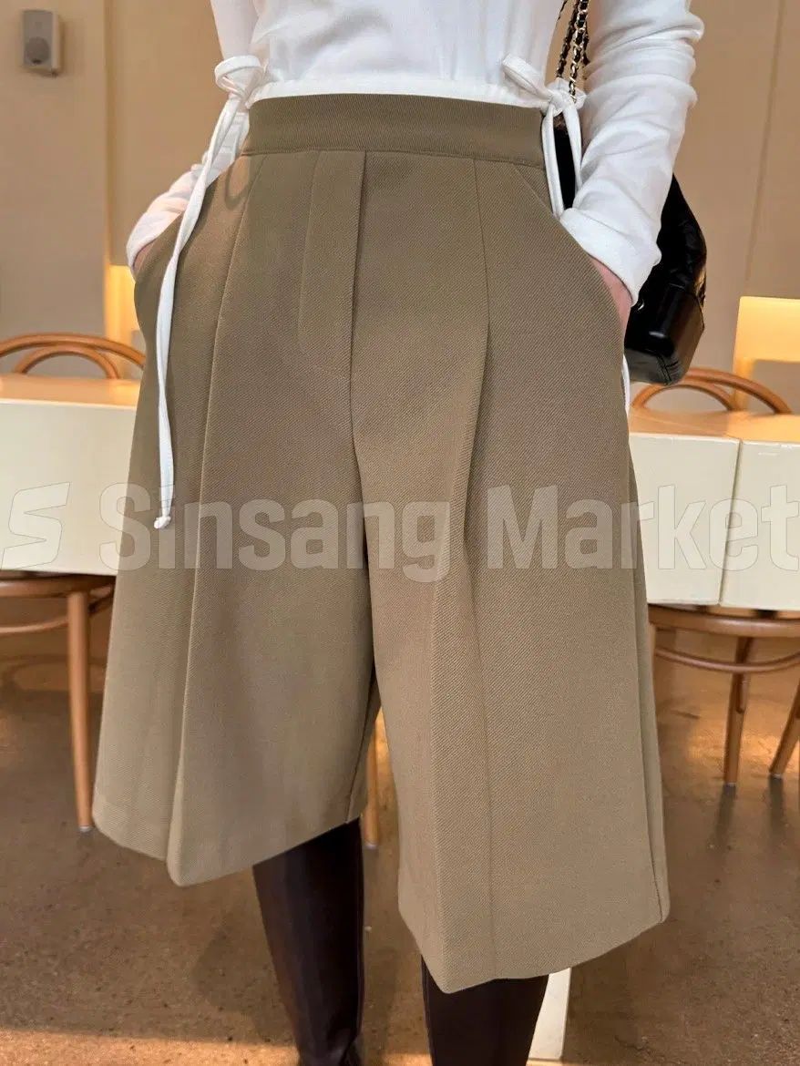 速達アレックス パンツ 韓国国内 タック シャーリング 紐 シャーリング リボン バイカラー ツートン ハーフパンツ