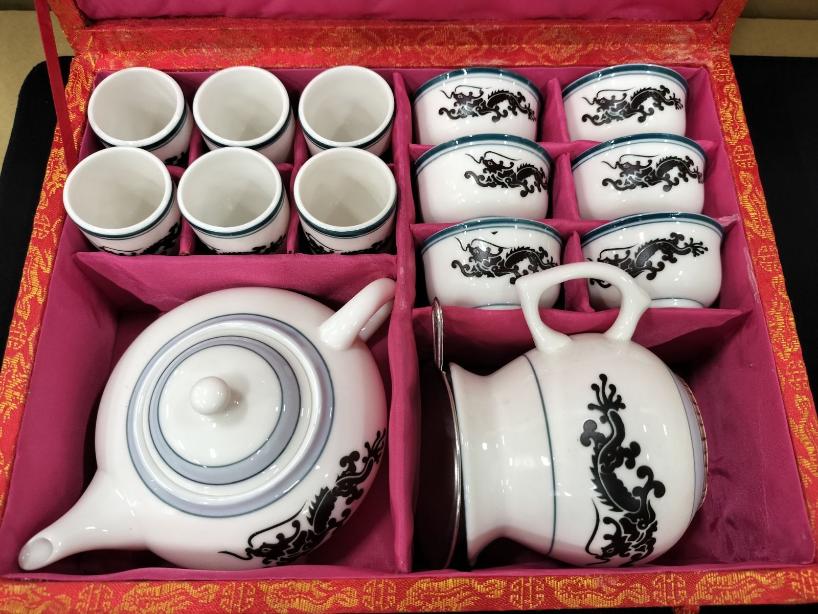 H892222 【中古品・美品】TIAN YU 中国茶器セット 龍文意匠 博古調