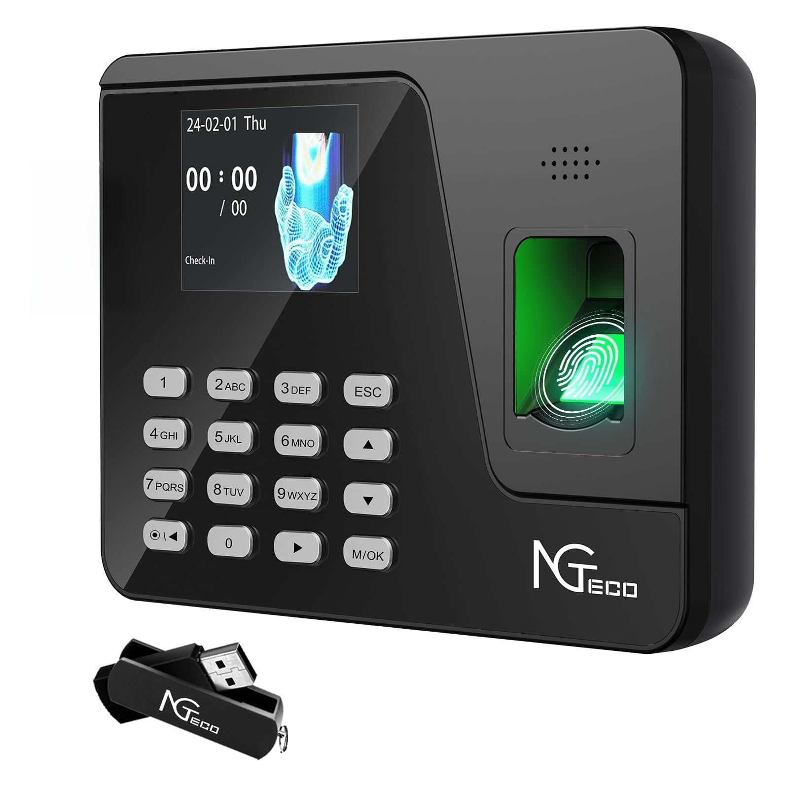 NGTeco タイムレコ-ダ- 指紋認証 パスワ-ド 勤怠管理 不正打刻 防止 USBデ-タ管理 壁掛け式 日本語対応 AS10-Bt 3b65c742