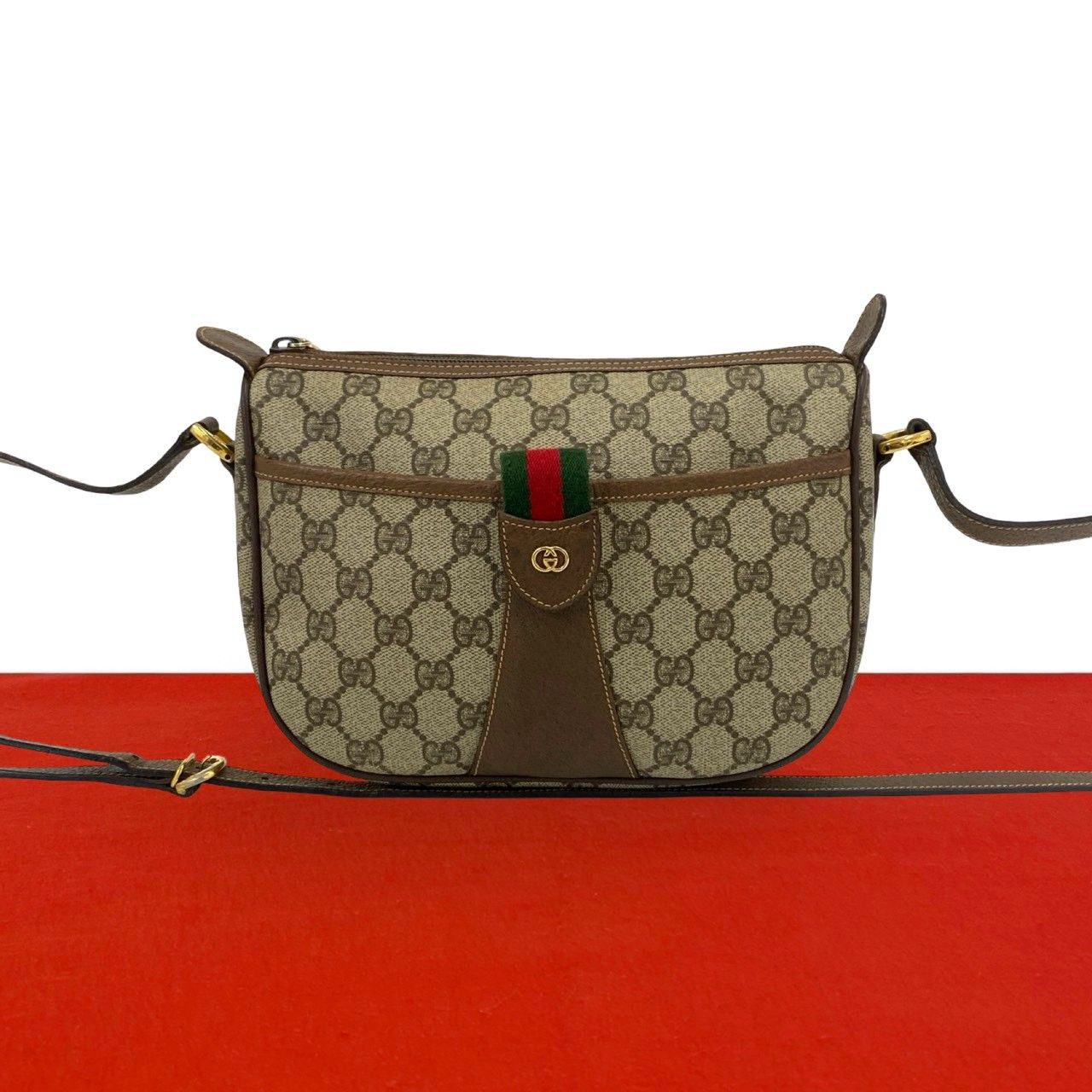 極 美品 GUCCI グッチ オールドグッチ シェリーライン GG ロゴ 柄 金具 