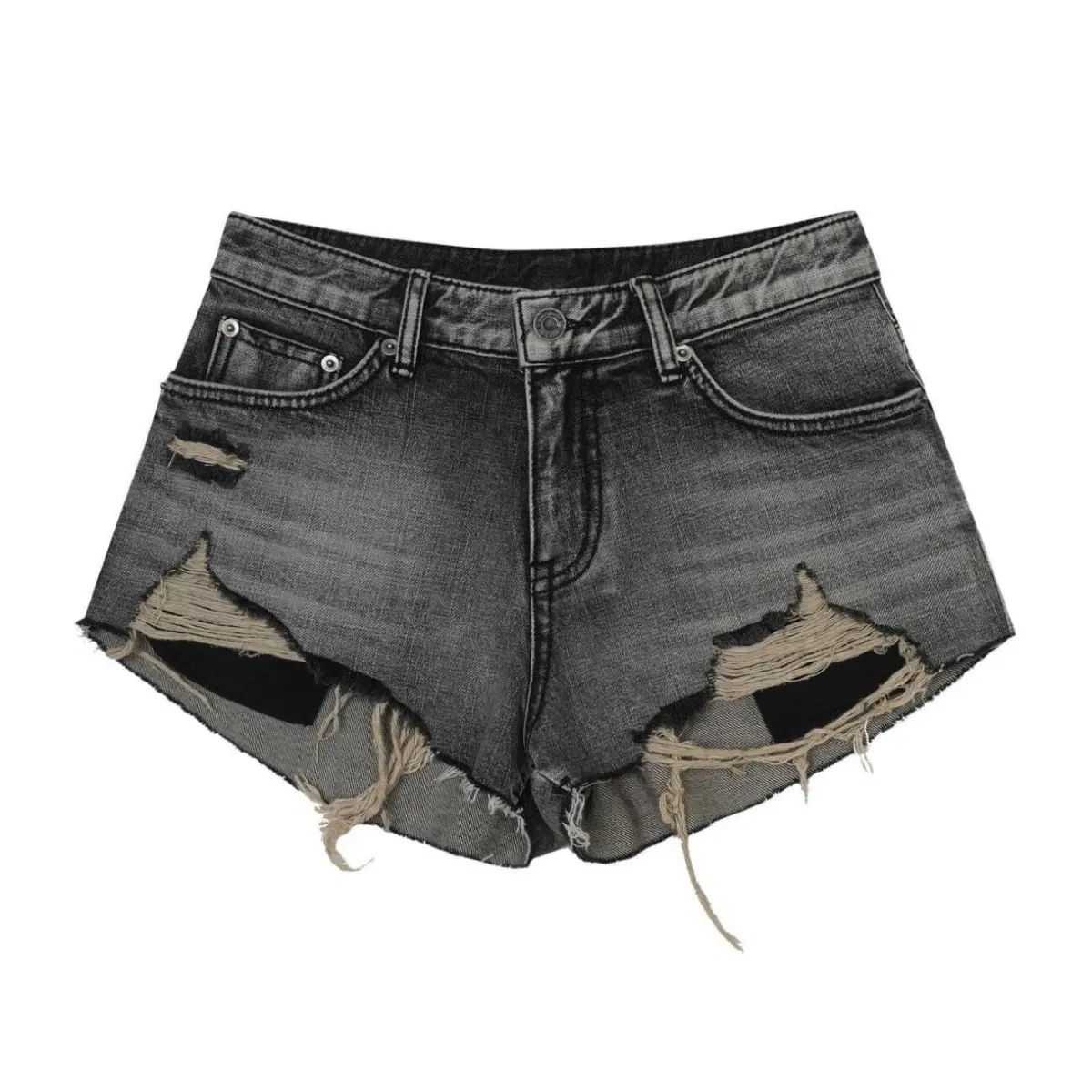 DESTROYED GRAY DENIM SHORTS M