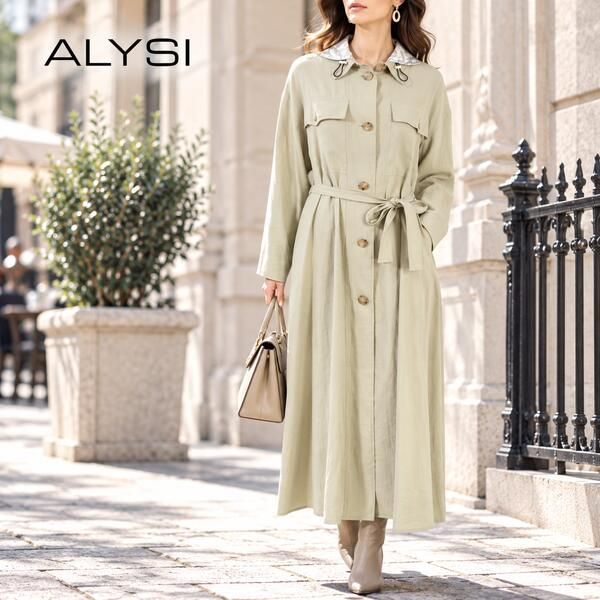 80%OFF 新品 アリジ ALYSI コート 42 ECO173 Lサイズ ベージュ レディース ロングコート トレンチコート 取り外し可能フード付き アウター イタリア製 16,863円