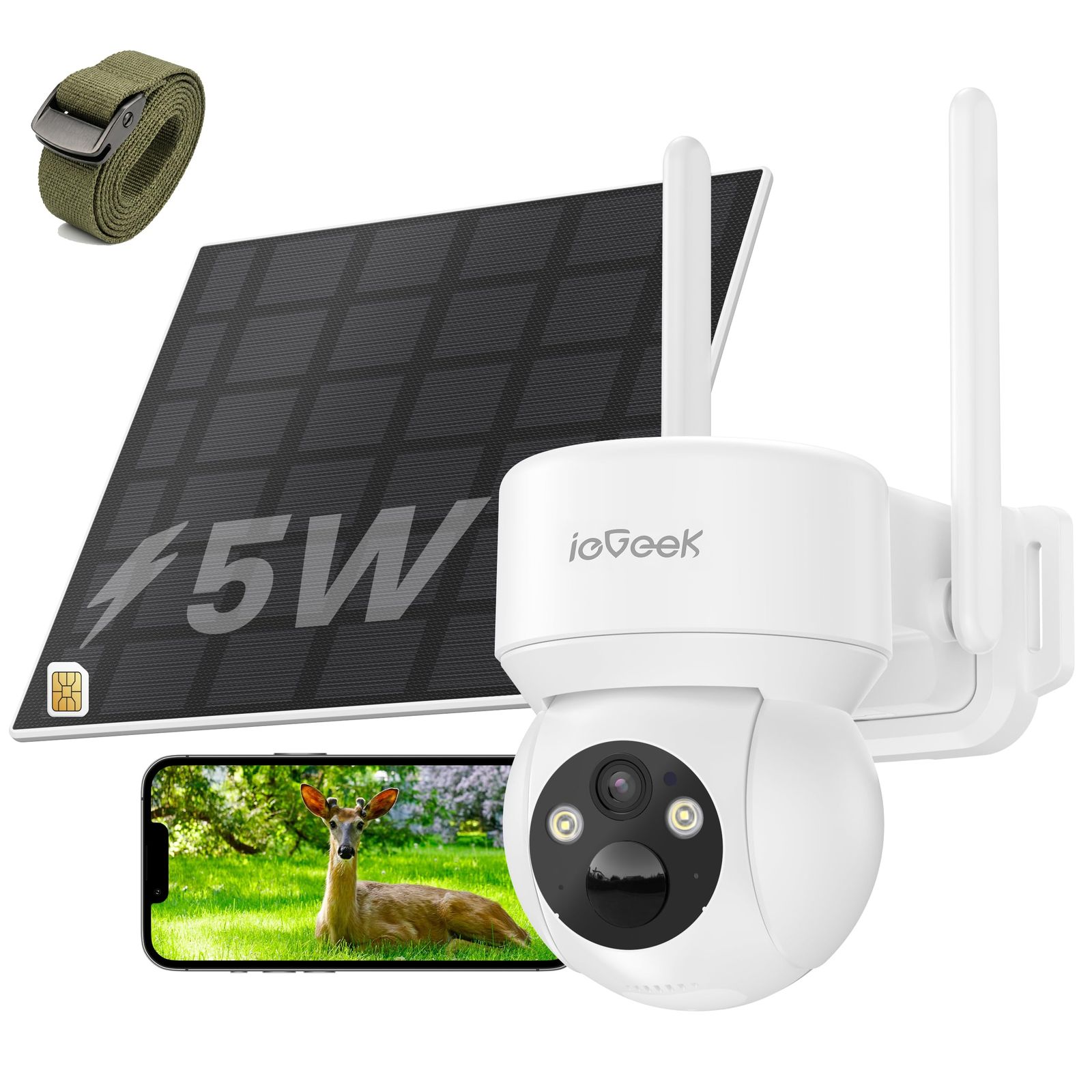 【電源/wifi不要・SIMカード付属・固定ベルト付きで穴あけ不要】ieGeek 4G LTE通信 防犯カメラ 屋外 ソーラー wifiなし SIMカメラ 監視カメラ 無線 5W高効率ソーラー充電 工事不要 15000mAHバッテリー 電池式 300万画素 t 17,024円