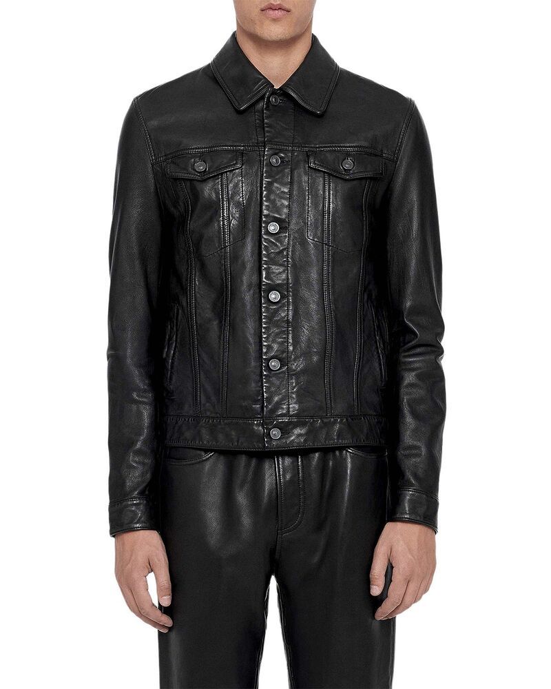 オールセインツ メンズ アウター ジャケット・ブルゾン スリムフィット レザー ALLSAINTS Chaiyo Leather Slim Fitrucker Jacket Black ブラック