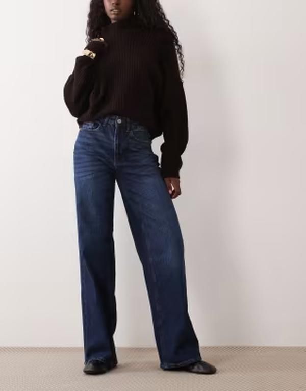 ヴィラ レディース ボトムス デニムパンツ ワイドレッグ ハイウエスト ジーンズ VILA Freya high waist wide leg jeans dark blue denim wash D