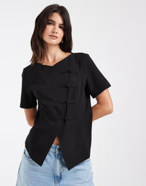 ヴェロモーダ レディース トップス シャツ アシンメトリー Vero Modasymmetric hem woven top with mandarinstyle closure Black ブラック 17,266円