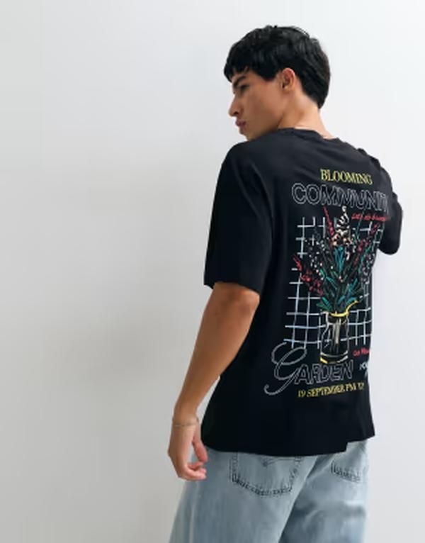 ジャック アンド ジョーンズ メンズ トップス Tシャツ プリント Jack Jones flower sketch back printshirt Black ブラック