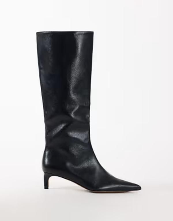トップショップ レディース シューズ ブーツ・レインブーツ ヒール Topshop Troy kitten heel knee high boots Black ブラック