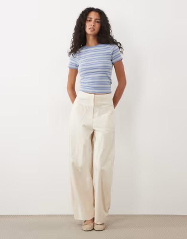 ミスセルフフリッジ レディース トップス シャツ Misselfridge baby tee and yellow stripes BUTTER STRIPES ストライプ