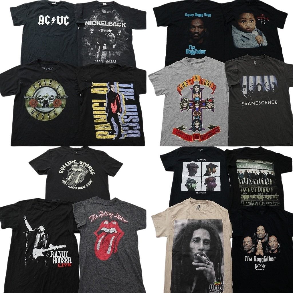 古着卸 まとめ売り 音楽・バンド Tシャツ 15枚セット ( メンズ Ｓ ) AC/DC ボブマーリー ローリングストーンズ 人物 中古 古着 NG9906